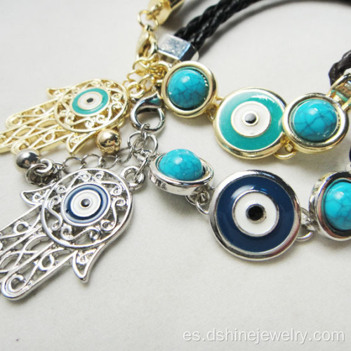 Hecho a mano azul de mal de ojo pulsera de cuero con colgante Hamsa